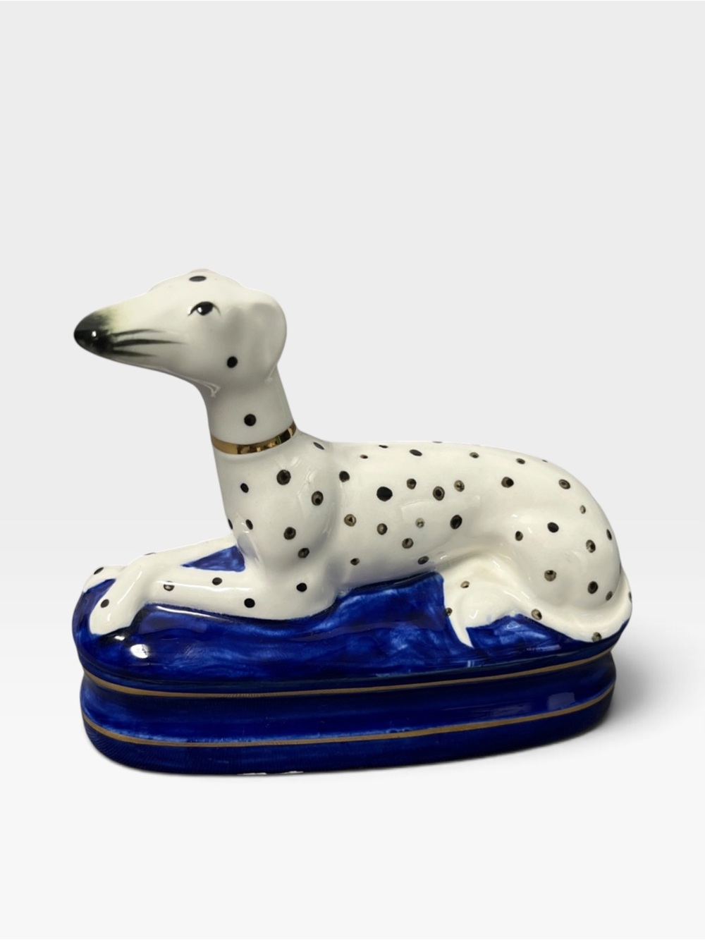 Vintage Fitz & Floyd Dalmation Dog Trinket Box Cobalt Blue Home Decor Vanity
